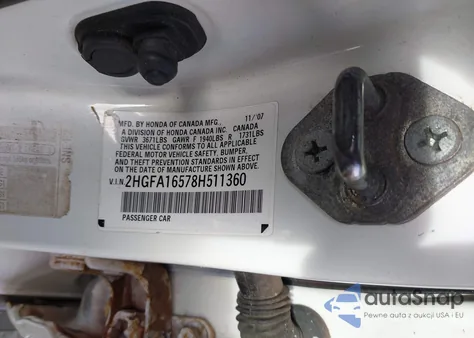 2008 Honda Civic Lx from USA, damaged, VIN 2HGFA16578H511360